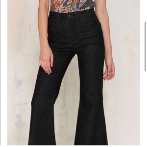 Nasty Gal Black Denim Bell Bottom Flares High Waist Jeans